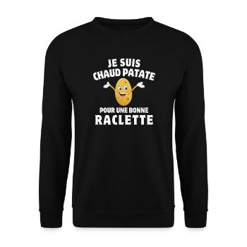 Raclette, geschmolzener Käse, Raclette-Party - Unisex Pullover - Schwarz - Vorne - Alina (178cm) & Michal (187cm)