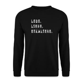lebe liebe eskaliere fun potschertes lebn party - Unisex Pullover - Schwarz - Vorne - Alina (178cm) & Michal (187cm)