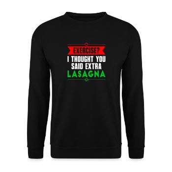 Faire de l'exercice ? Lasagne - Sweat-shirt Unisexe - noir - Devant - Alina (178cm) & Michal (187cm)