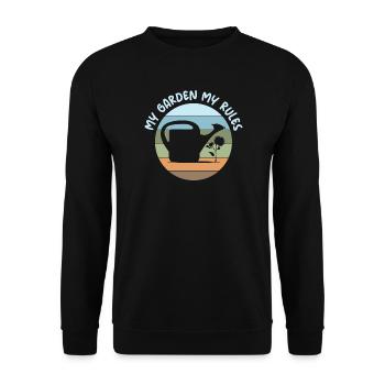 lustige Sprüche Garten Gärtner Regeln retro Logo - Unisex Pullover - Schwarz - Vorne - Alina (178cm) & Michal (187cm)