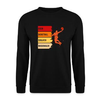 Essen, Basketball, Schlafen, Wiederholen, - Unisex Pullover - Schwarz - Vorne - Alina (178cm) & Michal (187cm)