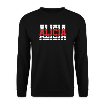 t-shirt Alicia t-shirt gift idea stacked text - Unisex Sweatshirt - black - Front - Alina (178cm) & Michal (187cm)