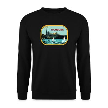 River Hamburg: Sailboat Illustration - Unisex Sweatshirt - black - Front - Alina (178cm) & Michal (187cm)