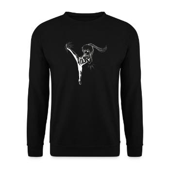 Chibi Girl with kick - white - Unisex Sweatshirt - black - Front - Alina (178cm) & Michal (187cm)
