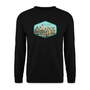 Historisches Zentrum: Frankfurter Rathaus - Unisex Pullover - Schwarz - Vorne - Alina (178cm) & Michal (187cm)