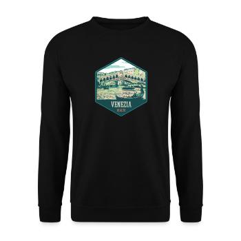 Illustration der Rialtobrücke, Venedig - Unisex Pullover - Schwarz - Vorne - Alina (178cm) & Michal (187cm)