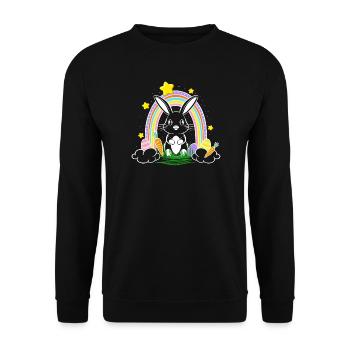 Easter Bunny Bunny with Rainbow and Easter Eggs - Unisex Sweatshirt - black - Front - Alina (178cm) & Michal (187cm)