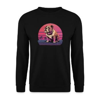 Retro Neon Bulldog - Unisex Pullover - Schwarz - Vorne - Alina (178cm) & Michal (187cm)