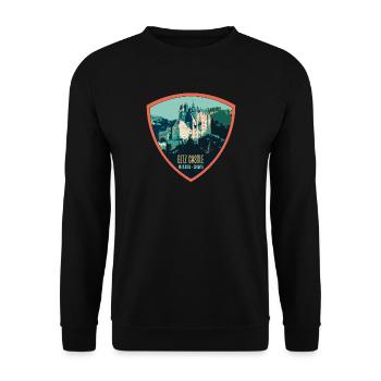 Illustration Schloss Eltz, Mosel, Deutschland - Unisex Pullover - Schwarz - Vorne - Alina (178cm) & Michal (187cm)