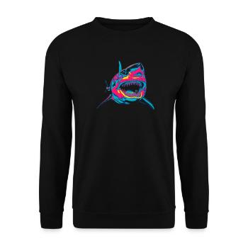 Neon Shark Pop Art Color Fire - Unisex Sweatshirt - black - Front - Alina (178cm) & Michal (187cm)