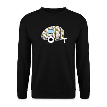 Caravan Gänseblümchen Wohnwagen Retro Frühling Fan - Unisex Pullover - Schwarz - Vorne - Alina (178cm) & Michal (187cm)