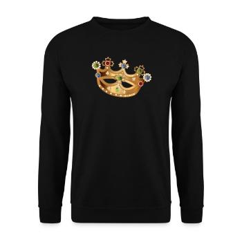 goldfarbene Krone mit Edelsteinen und Perlen - Unisex Pullover - Schwarz - Vorne - Alina (178cm) & Michal (187cm)