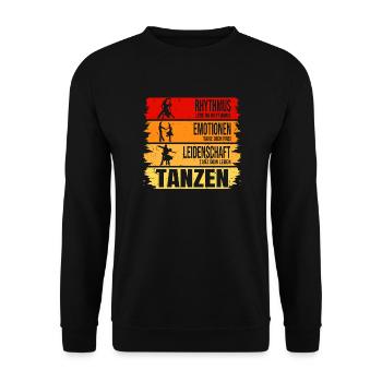 Tanzen: Rhythmus - Emotionen - Leidenschaft - Unisex Pullover - Schwarz - Vorne - Alina (178cm) & Michal (187cm)