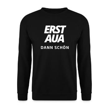 erst aua dann schön 5.0 weiß - Unisex Pullover - Schwarz - Vorne - Alina (178cm) & Michal (187cm)