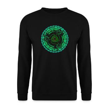 Drei Hasen – Dreihasenbild Osterhasen Motiv - Unisex Pullover - Schwarz - Vorne - Alina (178cm) & Michal (187cm)