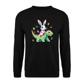 Easter Bunny Rides Dinosaur - Unisex Sweatshirt - black - Front - Alina (178cm) & Michal (187cm)