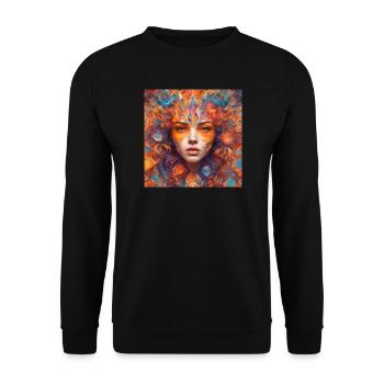 Feuerblumen Porträt - Unisex Pullover - Schwarz - Vorne - Alina (178cm) & Michal (187cm)
