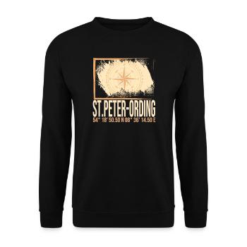 St Peter Ording Koordinaten - Unisex Pullover - Schwarz - Vorne - Alina (178cm) & Michal (187cm)