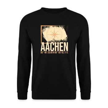 Aachen Koordinaten - Unisex Pullover - Schwarz - Vorne - Alina (178cm) & Michal (187cm)