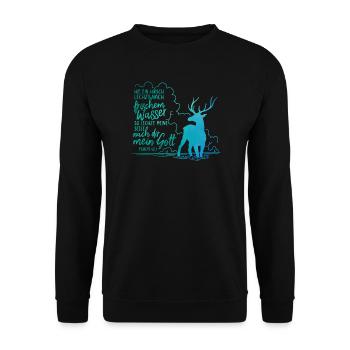 Wie ein Hirsch lechzt nach frischem Wasser - Unisex Pullover - Schwarz - Vorne - Alina (178cm) & Michal (187cm)