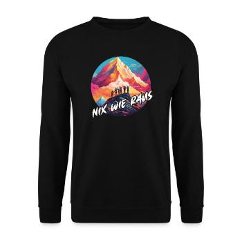 Nix wie raus mit der Familie auf die Berge - Unisex Pullover - Schwarz - Vorne - Alina (178cm) & Michal (187cm)