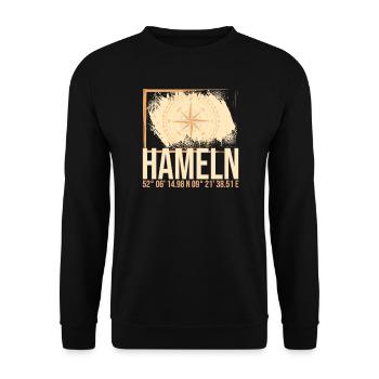 Hameln Koordinaten - Unisex Pullover - Schwarz - Vorne - Alina (178cm) & Michal (187cm)