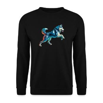 chien de traineau husky origami géométrique 3d - Sweat-shirt Unisexe - noir - Devant - Alina (178cm) & Michal (187cm)