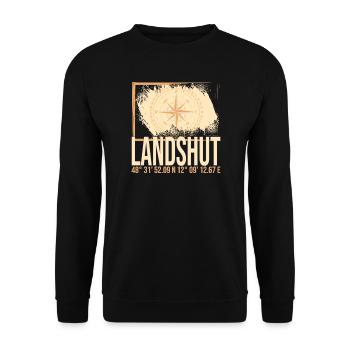 Landshut Koordinaten - Unisex Pullover - Schwarz - Vorne - Alina (178cm) & Michal (187cm)