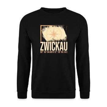 Zwickau Koordinaten - Unisex Pullover - Schwarz - Vorne - Alina (178cm) & Michal (187cm)