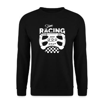 Sim Racing Gamer Formula Steering Wheel Checkered Flag Logo - Unisex Sweatshirt - black - Front - Alina (178cm) & Michal (187cm)