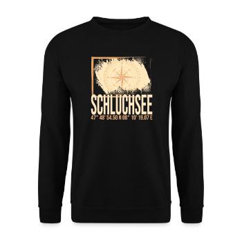 Schluchsee Koordinaten - Unisex Pullover - Schwarz - Vorne - Alina (178cm) & Michal (187cm)