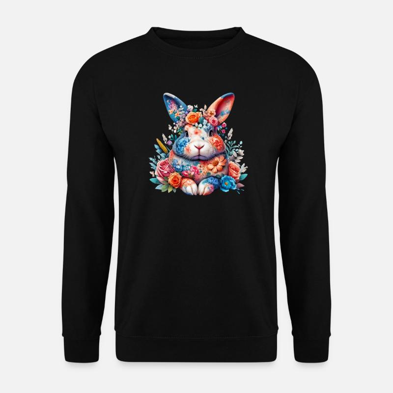 Hase mit Blumen geschmückt - Unisex Pullover - Schwarz