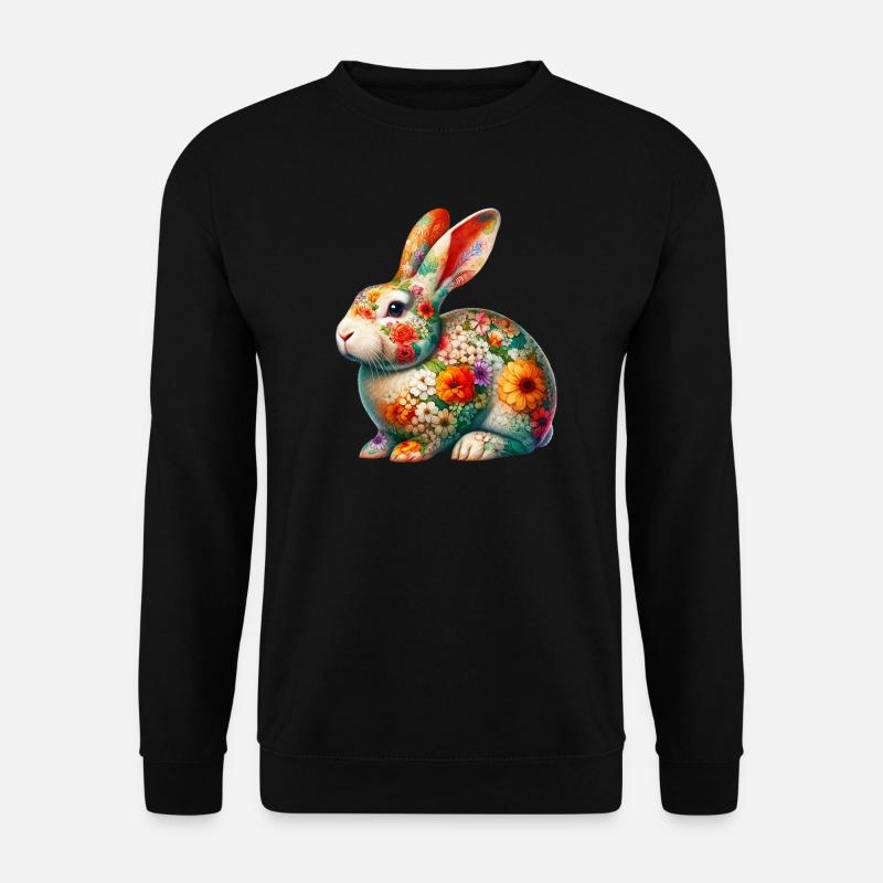 Hase mit Blumen geschmückt - Unisex Pullover - Schwarz