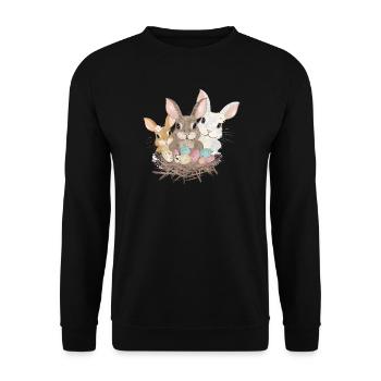 cute easter bunnies family with pastel easter eggs - Unisex Sweatshirt - black - Front - Alina (178cm) & Michal (187cm)