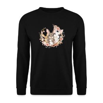 Cute bunnies family - united in a wreath of flowers - Unisex Sweatshirt - black - Front - Alina (178cm) & Michal (187cm)