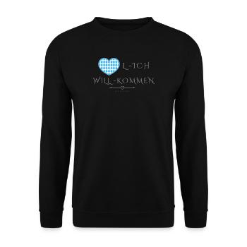 Herzlich willkommen, Herzl ich will kommen - Unisex Pullover - Schwarz - Vorne - Alina (178cm) & Michal (187cm)