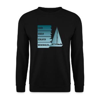 Essen - Segeln - Schlafen - Wiederholen - Unisex Pullover - Schwarz - Vorne - Alina (178cm) & Michal (187cm)