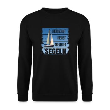 Leidenschaft - Freiheit - Abenteuer - Segeln - Unisex Pullover - Schwarz - Vorne - Alina (178cm) & Michal (187cm)