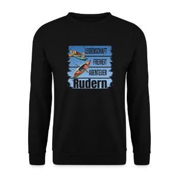 Leidenschaft - Freiheit - Abenteuer - Rudern - Unisex Pullover - Schwarz - Vorne - Alina (178cm) & Michal (187cm)