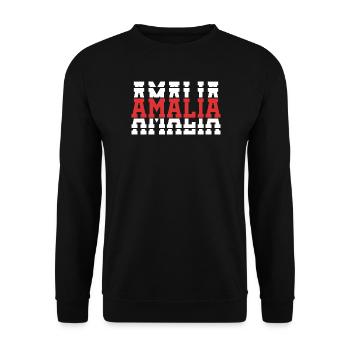 Amalia T-Shirt T-Shirt Geschenkidee gestapelter Text - Unisex Pullover - Schwarz - Vorne - Alina (178cm) & Michal (187cm)