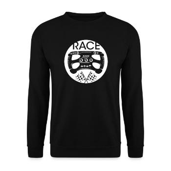 Race Lenkrad Formula Logo Rennsport Cup Serie - Unisex Pullover - Schwarz - Vorne - Alina (178cm) & Michal (187cm)