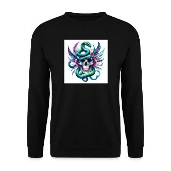 Aquarell Totenkopf und Schlange - Unisex Pullover - Schwarz - Vorne - Alina (178cm) & Michal (187cm)