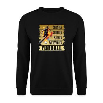 Sprinten - Schießen - Fluchen - Nochmal - Fußball - Unisex Pullover - Schwarz - Vorne - Alina (178cm) & Michal (187cm)