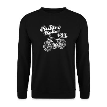 DDR Moped - Suhler Roller - Unisex Pullover - Schwarz - Vorne - Alina (178cm) & Michal (187cm)