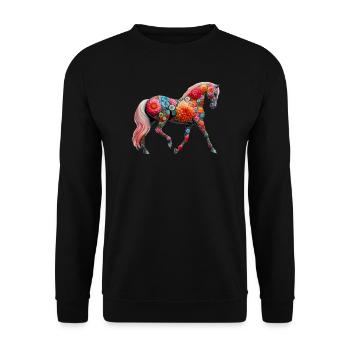 Pferd mit Blumen geschmückt - Unisex Pullover - Schwarz - Vorne - Alina (178cm) & Michal (187cm)