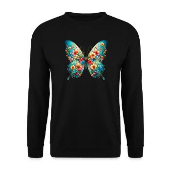 Butterfly decorated with flowers - Unisex Sweatshirt - black - Front - Alina (178cm) & Michal (187cm)