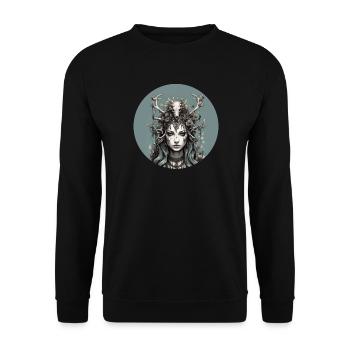 Mystical forest goddess with deer antlers, shaman. - Unisex Sweatshirt - black - Front - Alina (178cm) & Michal (187cm)