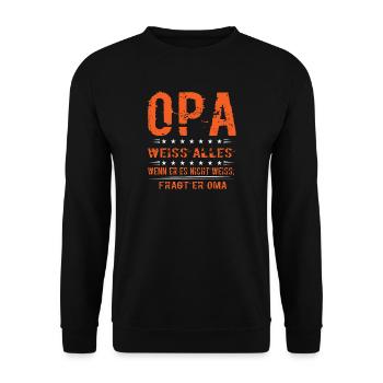 Lustiges Opa T-Shirt - Opa weiß alles - Unisex Pullover - Schwarz - Vorne - Alina (178cm) & Michal (187cm)