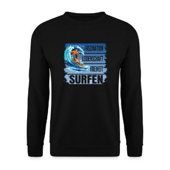 Faszination - Leidenschaft - Freiheit - Surfen - Unisex Pullover - Schwarz - Vorne - Alina (178cm) & Michal (187cm)
