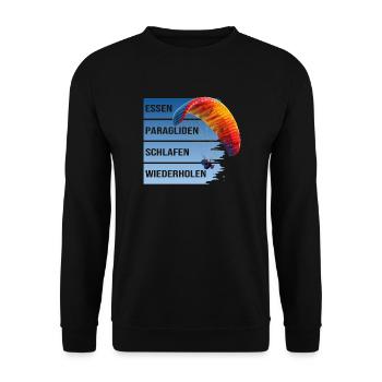 Essen - Paragliden - Schlafen - Wiederholen - Unisex Pullover - Schwarz - Vorne - Alina (178cm) & Michal (187cm)